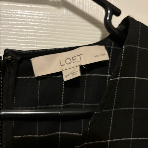 LOFT Black Check Plaid Ruffle Sheath Dress, Size 6P - Picture 6 of 9